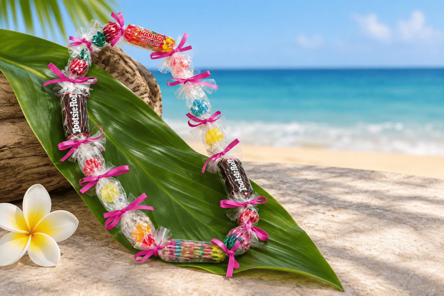 Candy Lei - a fun alternative to flowers (type of candy varies in each lei). The kids will love it!